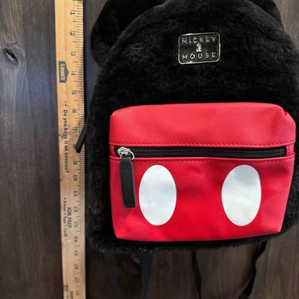 Disney Mickey Mouse Soft Fuzzy Faux Fur with Ears Mini Backpack - Picture 3 of 5